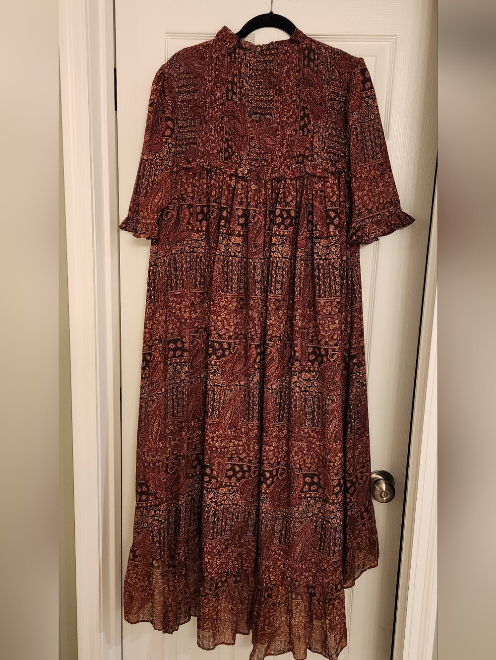 Anthropologie Pinnacle Made In India Detailed W Silk Fall Vibes High-Low Midi - Picture 7 of 15